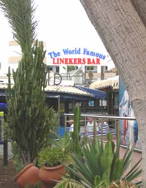 The World Famous Lineker's Bar in Playa del Ingles in the background
